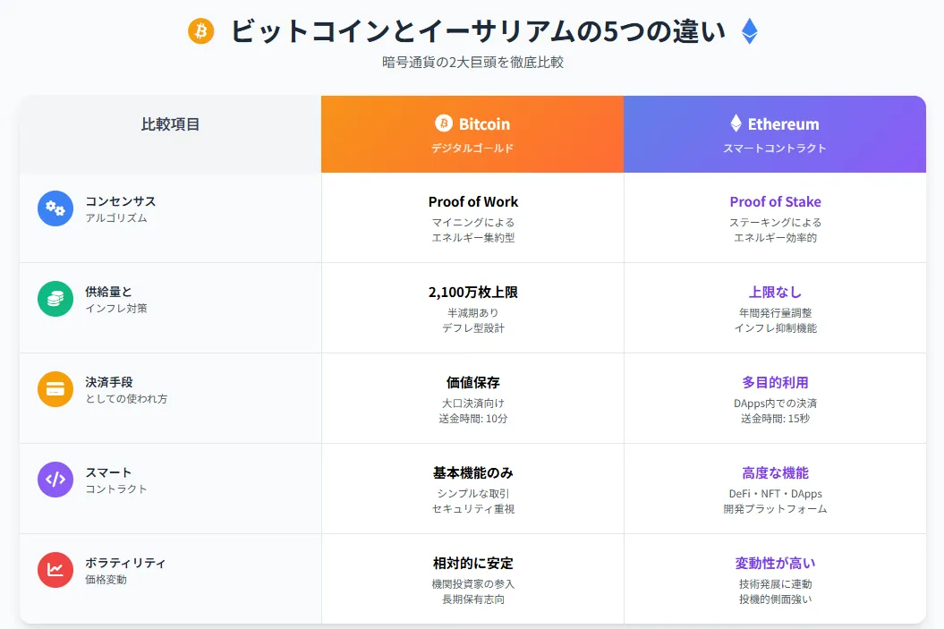 ビットコインとイーサリアム_5つの違い